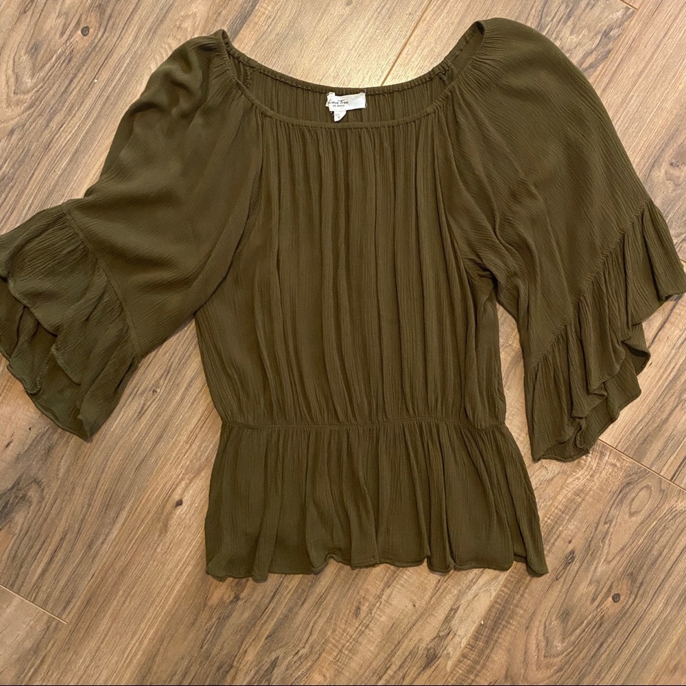 Olive Green Flowy Off the Shoulder Top